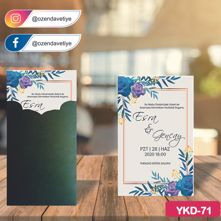 ozen-davetiye-Düğün Davetiyesi - Yeşil Kraft Zarflı Davetiye Model No:71